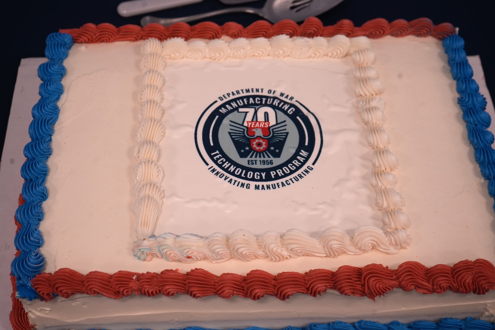 A celebratory cake for ManTech's 70th Anniversary -- the centerpiece of a reception that followed the Personnel Honor Awards at the Pentagon's Hall of Heroes, August 11, 2026.