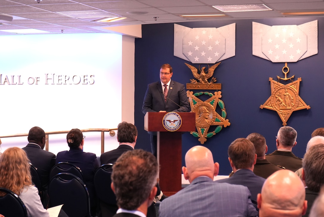Keith DeVries, Director of the Department of War Manufacturing Technology (ManTech) Program, speaks at the Personnel Honor Awards at the Pentagon's Hall of Heroes, August 10, 2026. The ceremony coincided with ManTech's 70th Anniversary celebration.
