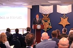 Keith DeVries, Director of the Department of War Manufacturing Technology (ManTech) Program, speaks at the Personnel Honor Awards at the Pentagon's Hall of Heroes, August 10, 2026. The ceremony coincided with ManTech's 70th Anniversary celebration.