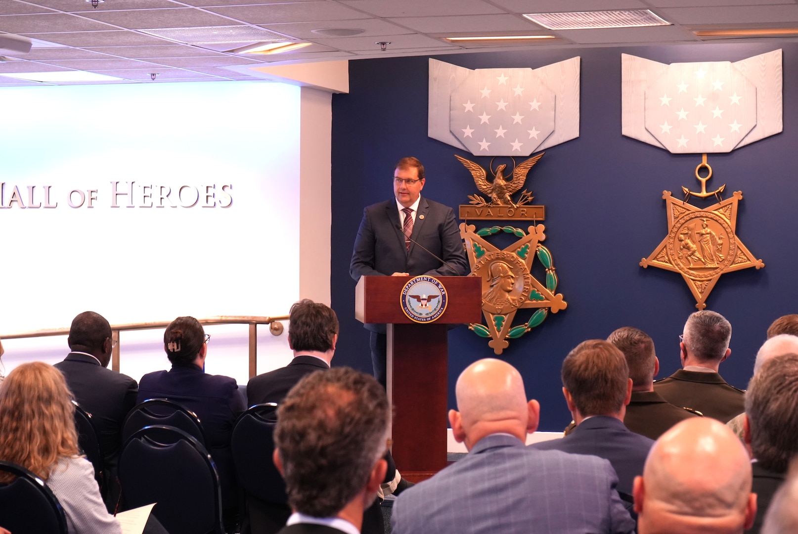 Keith DeVries, Director of the Department of War Manufacturing Technology (ManTech) Program, speaks at the Personnel Honor Awards at the Pentagon's Hall of Heroes, August 10, 2026. The ceremony coincided with ManTech's 70th Anniversary celebration.