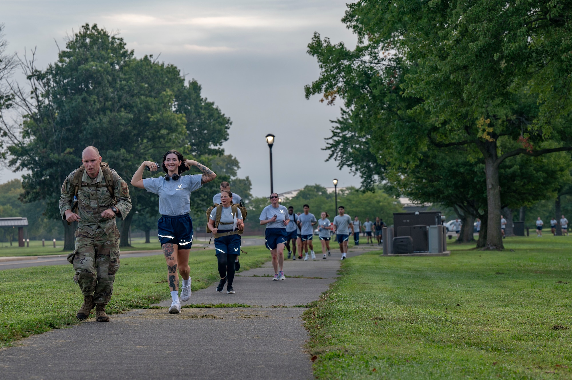 U.S. Airmen assigned to Joint Base McGuire-Dix-Lakehurst participate in a 5K run/ruck during Comprehensive Fitness Day at JB MDL, N.J., Aug. 28, 2026.