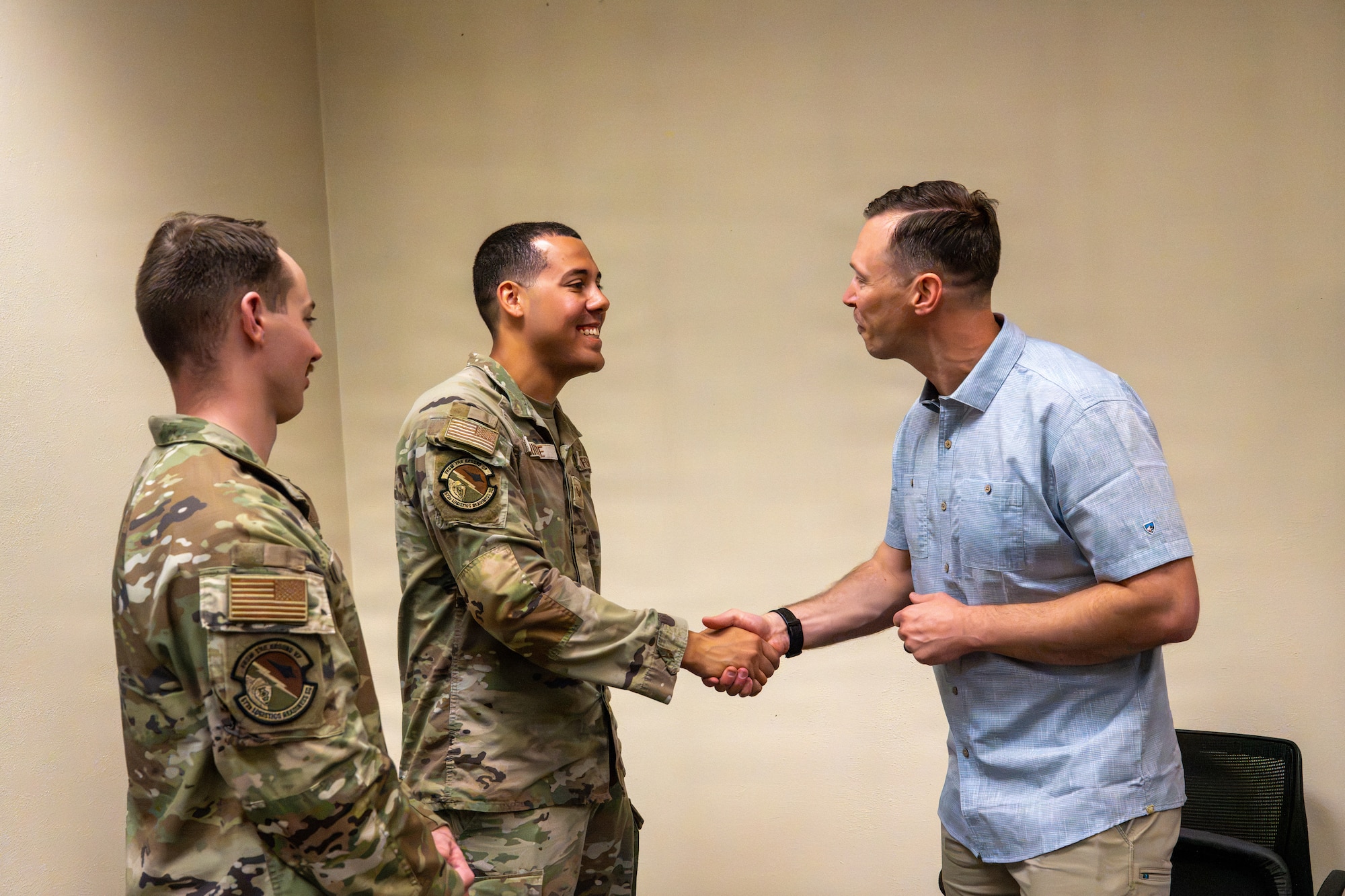 The Honorable Tim Dill, Assistant Secretary of War for Manpower and Reserve Affairs, meets with Joint Base Elmendorf-Richardson personnel during his visit to JBER, Alaska, Aug 24, 2026.