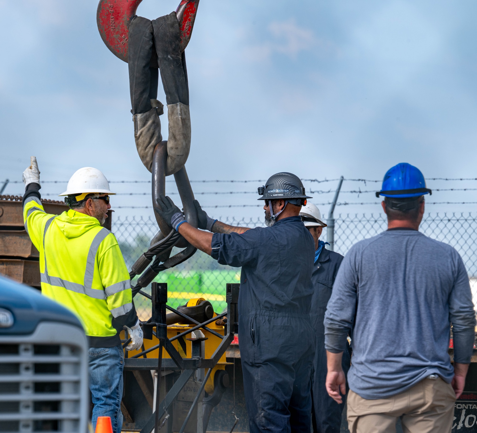 Missile maintenance technicians with the 583rd Missile Maintenance Squadron hoist a missile suspension system at a launch facility near Minot Air Force Base, North Dakota, Aug. 18, 2026.
