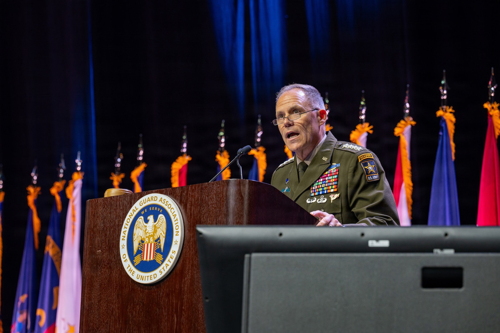 Army Gen. Christopher LaNeve, vice chief of staff of the Army, addresses National Guardsmen at the 148th annual conference of the National Guard Association of the United States, Indianapolis, Indiana, Aug. 29, 2026.