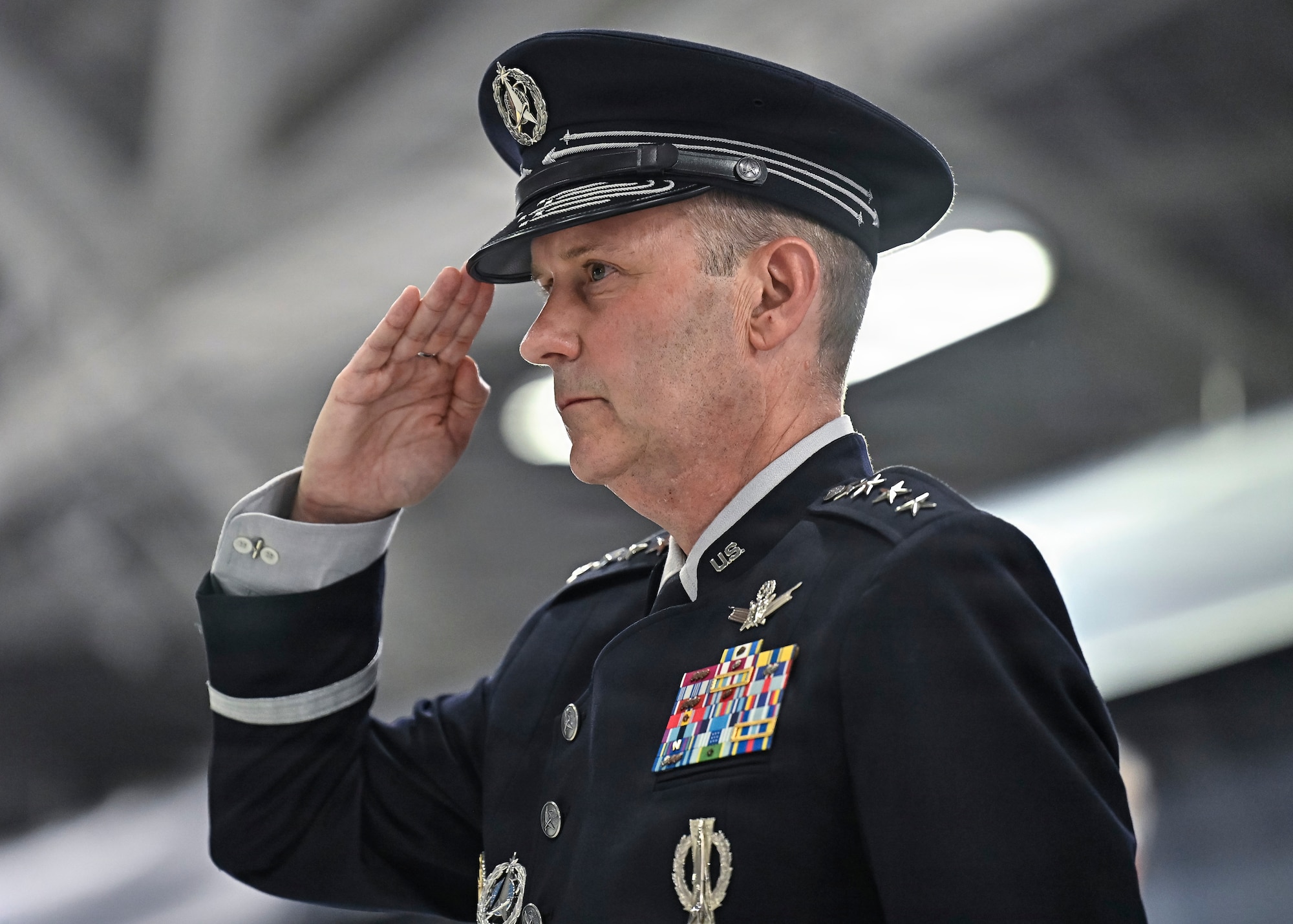 Chief of Space Operations Gen. Douglas Schiess salutes during his change of responsibility ceremony on Joint Base Andrews, Md., Sept. 3, 2026. Schiess succeeded Gen. Chance Saltzman as the third CSO of the U.S. Space Force. (U.S. Air Force photo by Eric Dietrich)