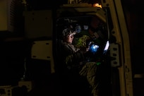 U.S. Army Spc. Caleb Mullens, left, and Spc. Peterie Gage, right, both with the 2nd Battalion, 327th Infantry Regiment, Joint Task Force-Southern Border (JTF-SB) in support of Operation Ardent Vanguard, operate the Army Multi-Purpose High Energy Laser (AMP-HEL) near Rio Grande Valley, Texas, Sept. 1, 2026. U.S. Northern Command is working side-by-side with the Department of Homeland Security and the U.S. Customs and Border Protection within narrowly defined authorities to provide unique military capabilities to protect the territorial integrity of the U.S. southern border. (Dept. of War photo by Spc. Adrianna Douglas)