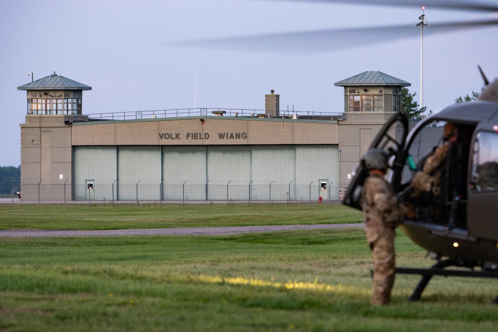U.S. Army Soldiers from the Kentucky Army National Guard’s 376th Aviation Regiment prepare for a night sortie at Volk Field Combat Readiness Training Center, Wis., Aug. 22, 2026, during exercise Patriot 26. The Air National Guard-hosted exercise brings together approximately 1,000 Airmen and Soldiers from National Guard units across 35 states, along with federal, state and local agencies, to enhance domestic response readiness and interagency coordination during large-scale emergencies. (U.S. Air National Guard photo by Senior Airman Angelee Barnett)