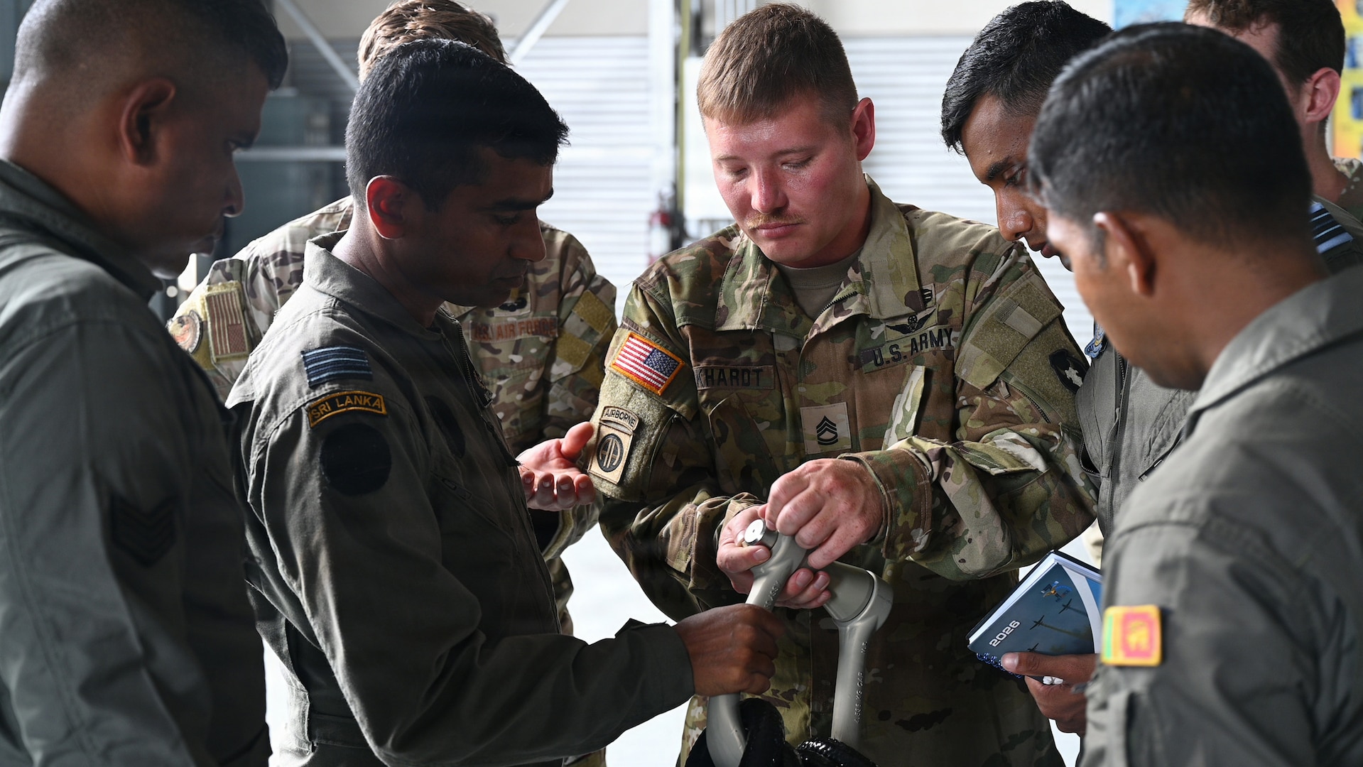 Montana National Guard Soldiers and Airmen, U.S. Pacific Air Forces personnel and members of the Sri Lanka Air Force participate in a sling load subject matter expert exchange during Atlas Angel II in Sri Lanka, September 2026.