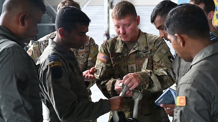 Montana National Guard Soldiers and Airmen, U.S. Pacific Air Forces personnel and members of the Sri Lanka Air Force participate in a sling load subject matter expert exchange during Atlas Angel II in Sri Lanka, September 2026.