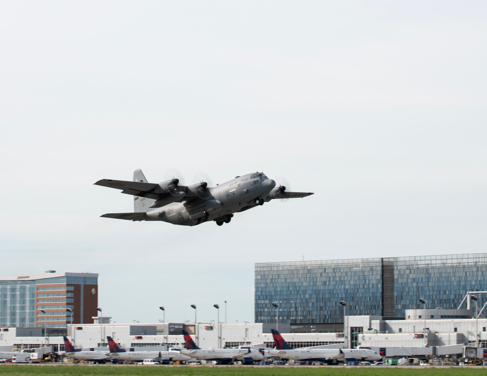 U.S. Air Force C-130H3 from the 133rd Airlift Wing, Minnesota National Guard, takes off from Minneapolis-Saint Paul International Airport for the last time as being assigned to the wing in St. Paul, Minn., June 15, 2026.