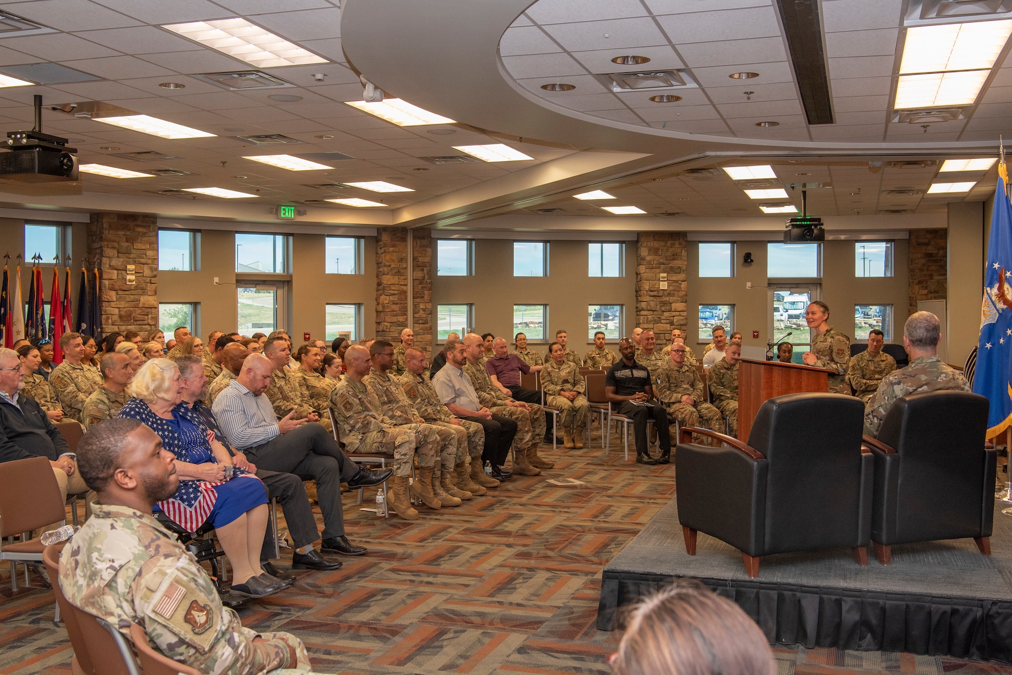 Col. Karla A. Taff, Headquarters Readiness and Integration Organization commander, speaks after assuming command during an assumption of command ceremony on Buckley Space Force Base, Colo., Sept. 1, 2026. Taff succeeded Col. Nathan Day during the ceremony, officiated by Brig. Gen. Harold Linnean III, Headquarters Air Reserve Personnel Center commander. (U.S. Air Force photo by Tech. Sgt. Cory D. Payne)