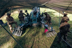 U.S. Soldiers assigned to the 173rd Mobile Brigade Combat Team make firing adjustments to an M777A2 155mm howitzer during exercise Saber Junction 26 at the Joint Multinational Readiness Center’s Hohenfels Training Area, Germany, Aug. 30, 2026. The Continuous Transformation initiative is grounded in one principle: increasing the lethality of U.S. Army formations by creating more agile and mobile units capable of responding to complex combat scenarios. (U.S. Army photo by Spc. Aubrey Boyle)