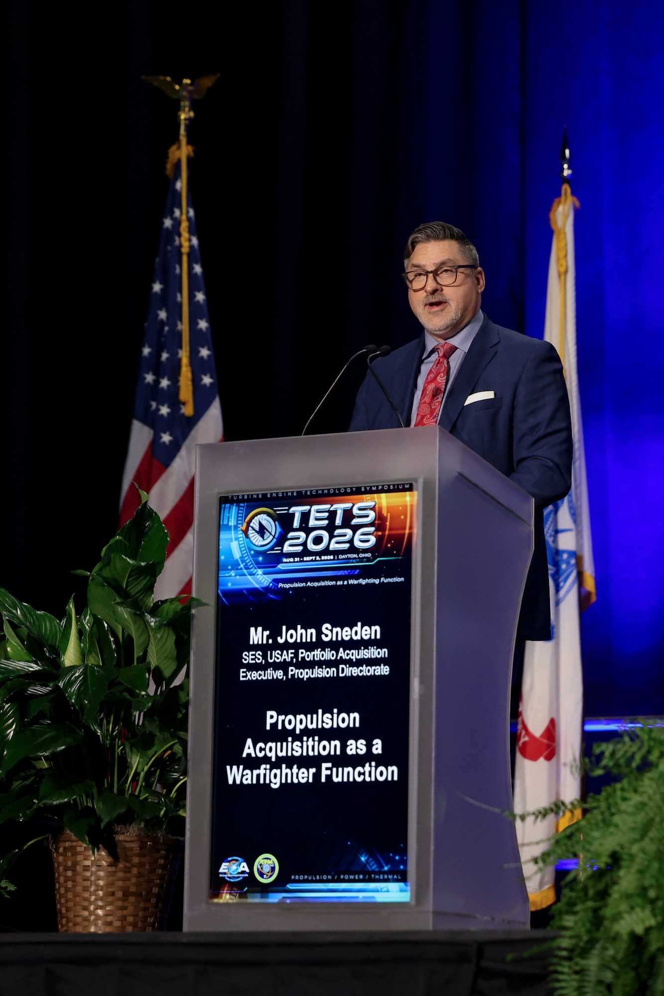 John Sneden, Air Force Portfolio Acquisition Executive for Propulsion (PAE), spoke at at the Turbine Engine Technology Symposium on August 31. (Courtesy photo by Elissa Lyons, Arctos Technology Solutions)