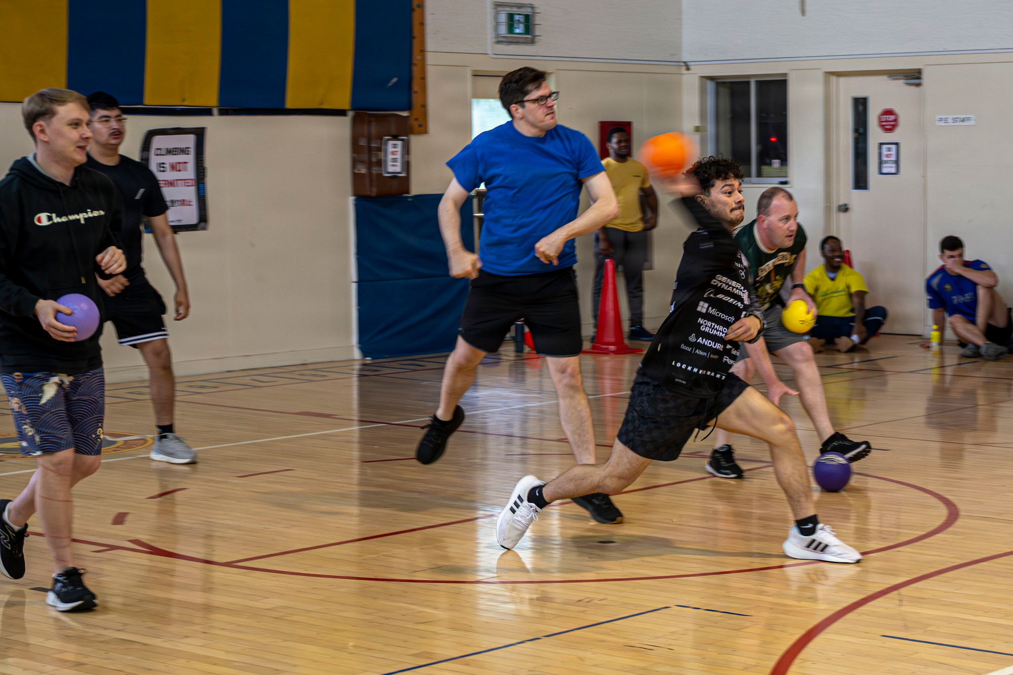 Airmen assigned to the 35th Fighter Wing member throw dodgeballs during Wing Sports Day at Misawa Air Base, Japan, Sept. 3, 2026.