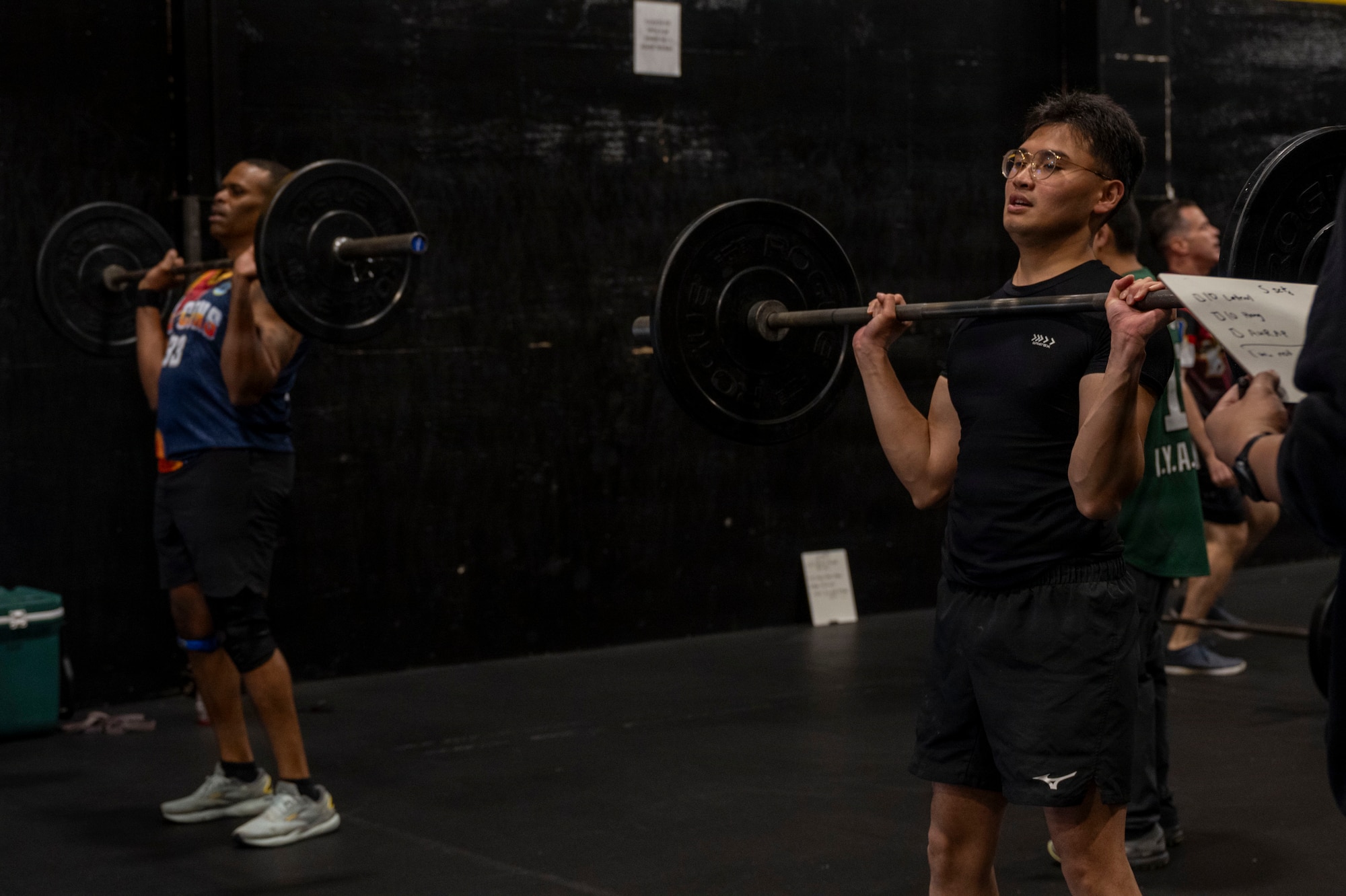 Airmen assigned to the 35th Fighter Wing compete in a crossfit weightlifting competition during Wing Sports Day at Misawa Air Base, Japan, Sept. 3, 2026.