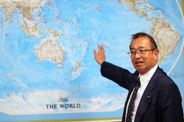 Jun Tsushima, state minister of the Cabinet Office of Japan, delivers closing remarks during a bilateral healthcare exchange at Naval Medical Forces Pacific headquarters in San Diego, Aug. 25, 2026. Tsushima reaffirmed the shared vision of an open Indo-Pacific and emphasized the importance of future interoperability between U.S. and Japanese afloat medical assets. (U.S. Navy photo by Arsenio R. Cortez Jr.)