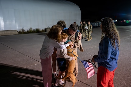 U.S. Air Force Airmen assigned to the 158th Fighter Wing return from an overseas deployment, arriving back to the Vermont Air National Guard, South Burlington, Vermont, Sept. 6, 2026.