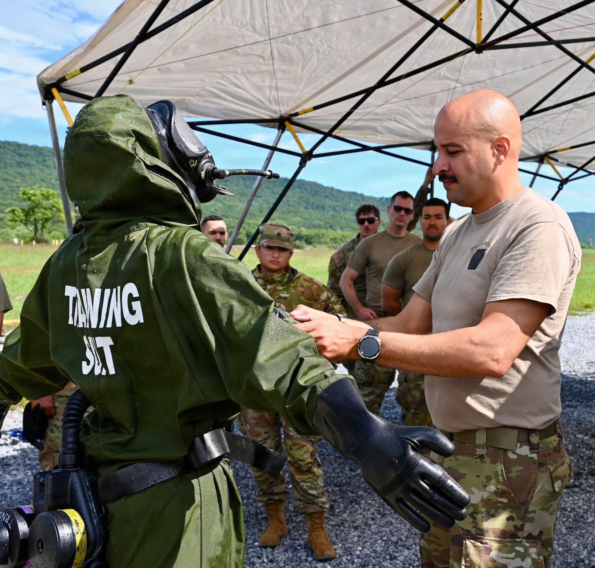 U.S. Soldiers with the Pennsylvania National Guard's 35th Chemical, Biological, Radiological, Nuclear Emergency Response Force Package conduct a CBRN response exercise Sept. 3, 2026, at Fort Indiantown Gap, Pennsylvania. The objective of the exercise was for Pennsylvania National Guard Soldiers to practice command and control of CERFP assets during any natural disaster or emergency situations. (U.S. Army National Guard photo 2nd by Lt. Jessica Barb)