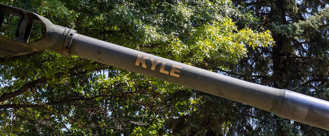 The barrel of this Howitzer bears the name Kyle in honor of and as a remembrance to Sgt. 1st Class Kyle Wehrly, an Illinois Army National Guard Soldier who was killed in action Nov. 3, 2005 in Ashraf, Iraq.