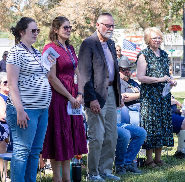 Sgt. 1st Class Kyle Wehrly’s family, including from left, daughter, Kylee Brody, wife, Janet, father, Pastor Peter Wehrly, and mother, Nita Cross, are introduced during the Highway Dedication ceremony Sept. 4 in Galesburg.