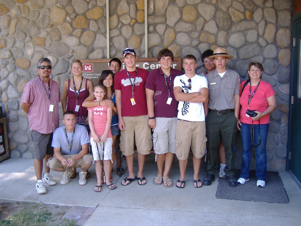 A group of visitors participate in a ranger-led tour Albeni Falls Dam