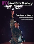 Cover of Joint Force Quarterly 120. Pictured is Lance Corporal Giancarlos Maldonado and a drone operator with Headquarters Company, 6th Marine Regiment, 2nd Marine Division, poses for a portrait with a Skydio X2D on Marine Corps Base Camp Lejeune, North Carolina, Nov. 21, 2025.