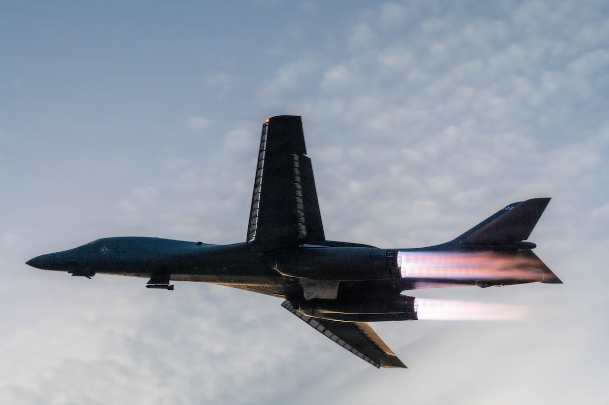 A U.S. Air Force B-1B Lancer assigned to the 7th Bomb Wing takes off from Dyess Air Force Base, Texas, Dec. 25, 2025. U.S. military forces are deployed to the Caribbean in support of the U.S. Southern Command mission, Department of War-directed operations, and the president’s priorities to disrupt illicit drug trafficking and protect the homeland. (U.S. Air Force photo)