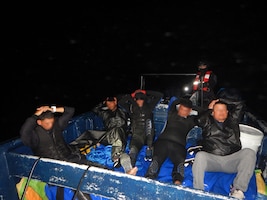 Coast Guard Cutter Richard Dixon interdicts a suspected drug smuggling vessel approximately 50 miles south of Puerto Rico, Aug. 22, 2026. The interdiction resulted in the seizure of approximately 7,250 pounds of cocaine, with an estimated wholesale value of $54.5 million, and the detention of five people pending further investigation.