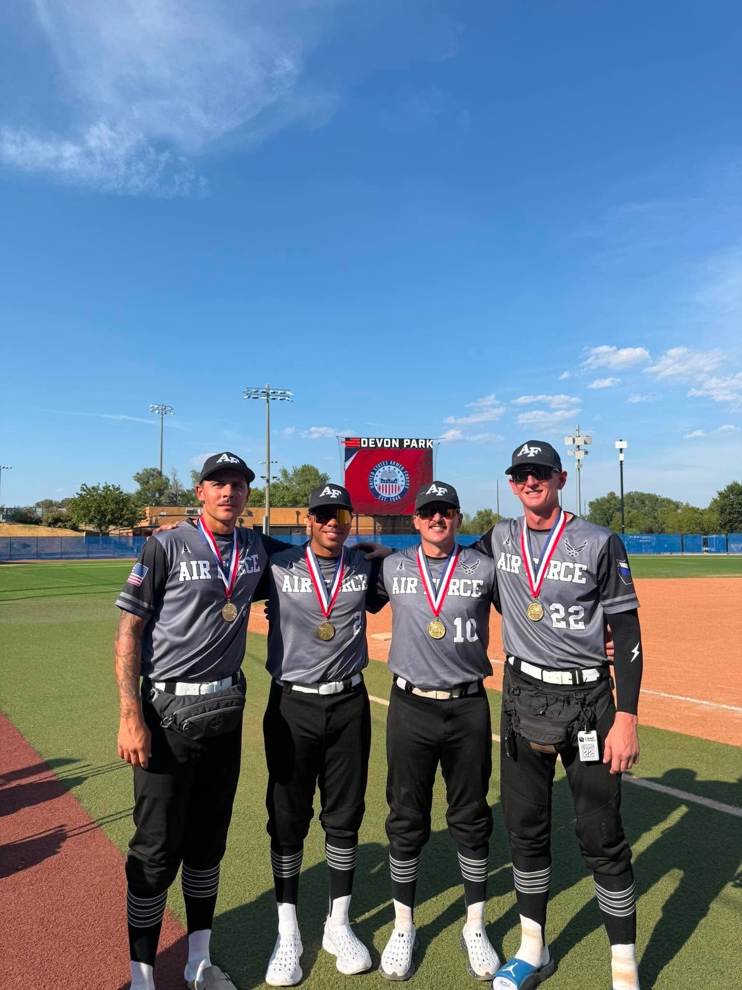 Group photo of men's Air Force softball team at Devon Park in Oklahoma city, Oklahoma, Aug. 29, 2026. (Courtesy photo provided by Staff Sergeant Jacob McDonald)