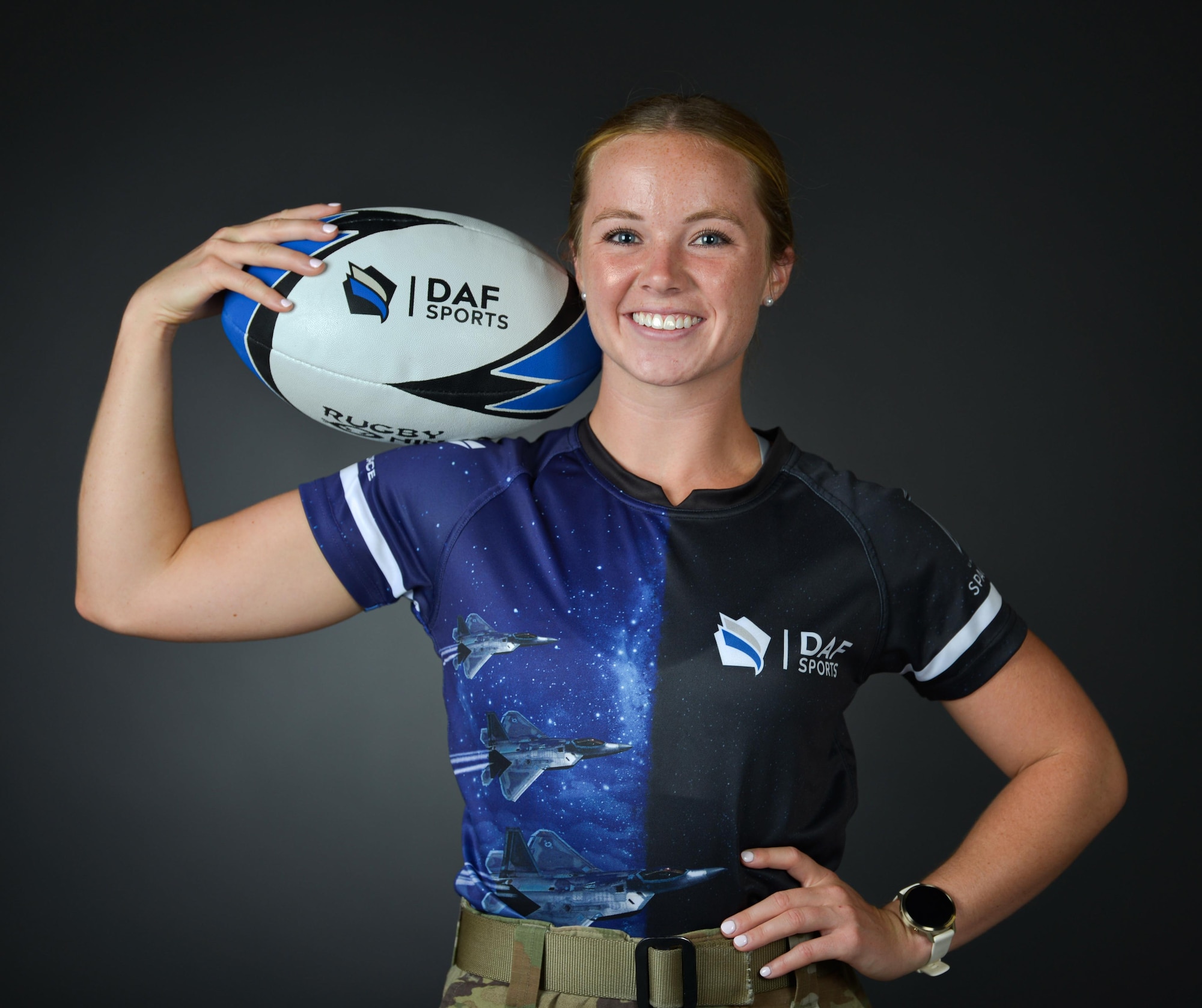U.S. Space Force 1st Lt. Sara Scrapchansky, 1st Range Operations Squadron range operations commander, poses for a portrait at Patrick Space Force Base, Florida, Aug. 26, 2026. Scrapchansky earned her spot as one of just 15 players selected for the 2026 Department of the Air Force Women's Rugby team. (U.S. Space Force photo by Senior Airman Alyssa Bankston)
