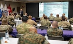 U.S. Army Command Sgt. Maj. John W. Troxell, Senior Enlisted Advisor to the Chairman of the Joint Chiefs of Staff, addresses General and Flag Officers at the National Defense University’s CAPSTONE Course on Fort Lesley J. McNair, Washington, DC, July 12, 2016.