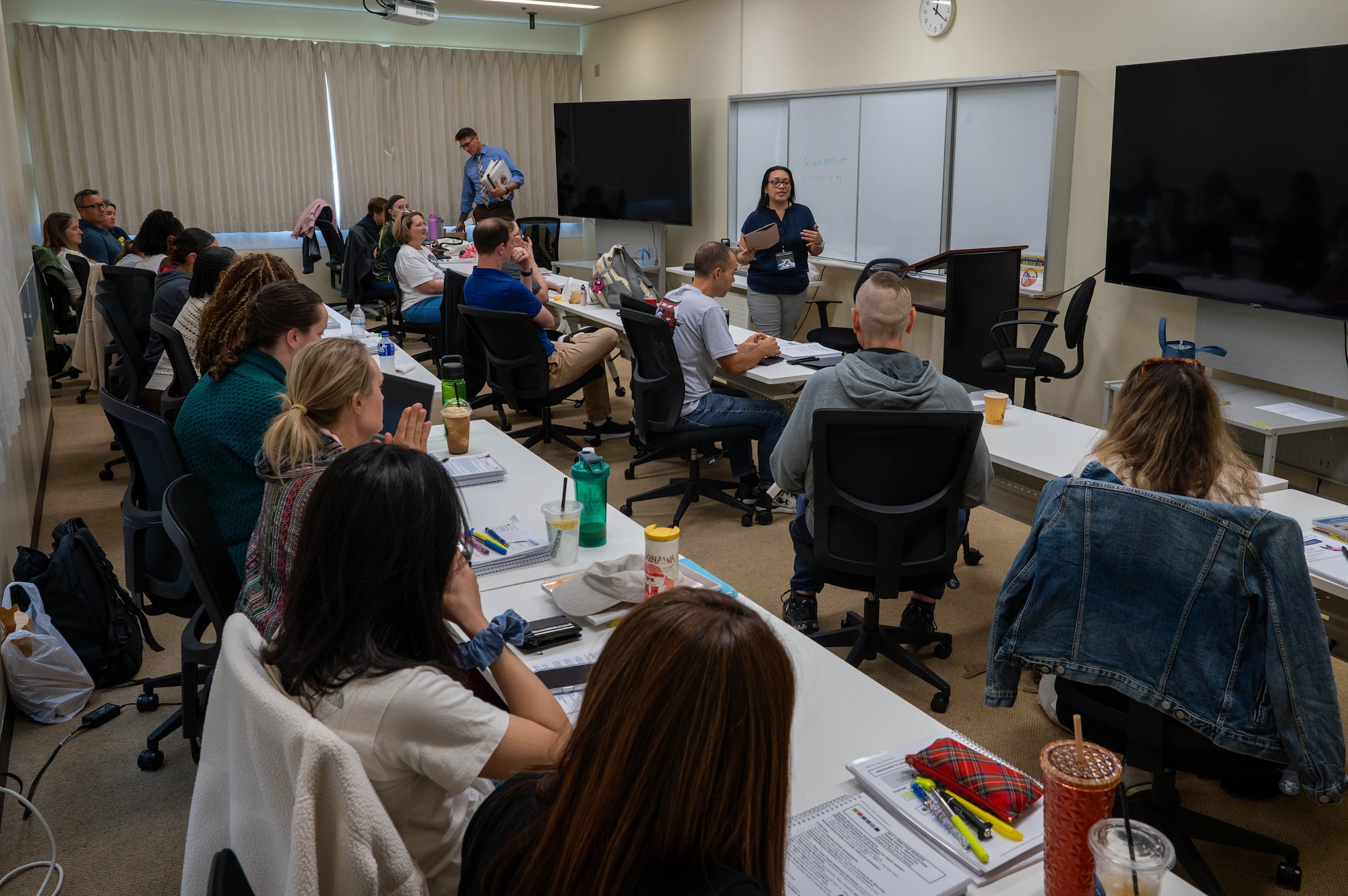 Behavioral health providers from across the Pacific participate in eye movement desensitization and reprocessing training at Kadena Air Base, Japan, Aug. 21, 2026. The training strengthened regional behavioral health capabilities by equipping providers with specialized, evidence-based techniques to support service members and their families. (U.S. Air Force photo by Airman 1st Class Nathaniel Jackson)