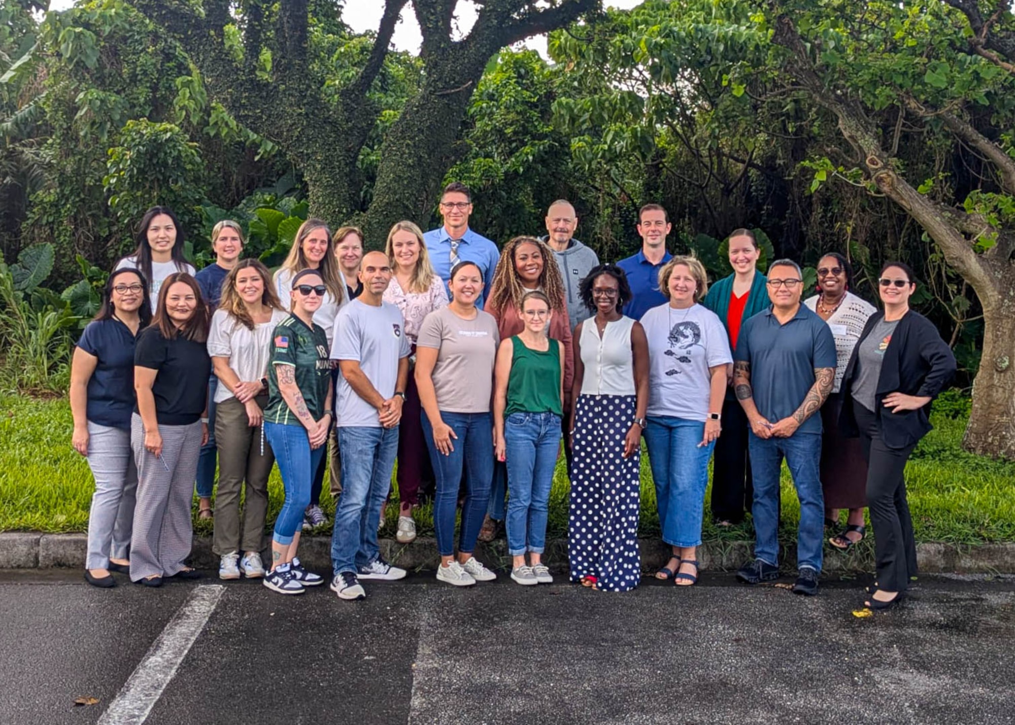 Behavioral health providers from across the Pacific and instructors from the EMDR Institute pose for a group photo during eye movement desensitization and reprocessing training at Kadena Air Base, Japan, Aug. 21, 2026. The training strengthened regional behavioral health capabilities by equipping providers with specialized, evidence-based techniques to support service members and their families. (U.S. Air Force courtesy photo by Major Kristi Linden)