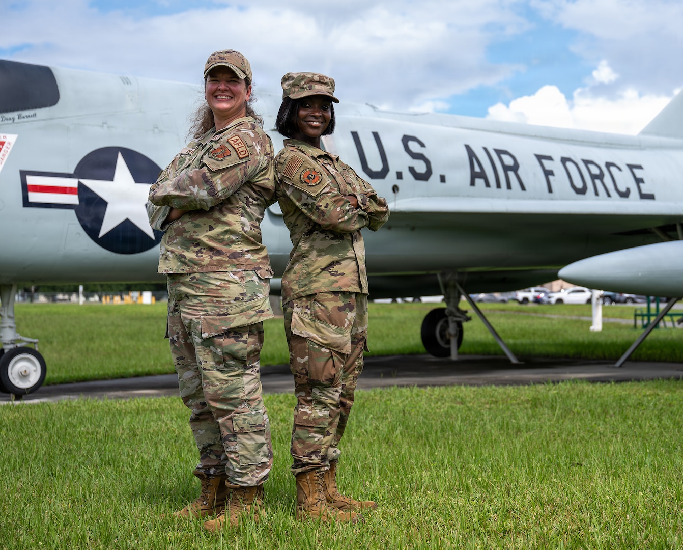 U.S. Air Force Staff Sgt. Noorie York, right, student flight noncommissioned officer in charge, 125th Force Support Squadron, 125th Fighter Wing, Florida Air National Guard, poses for a photo with U.S. Air Force Staff Sgt. Jennifer Clark, left, student flight train specialist, both assigned to the 125th Force Support Squadron, 125th Fighter Wing, Florida Air National Guard, at Jacksonville Air National Guard Base, Florida, Sep. 1, 2026.