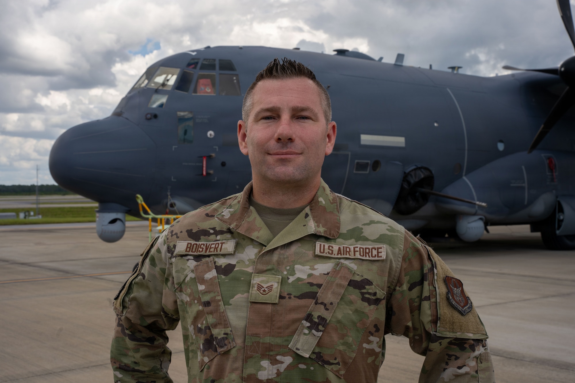 Staff Sgt. Justin Boisvert poses for the camera for a hero shot on September 1, 2026. Boisvert received recognition from 919th Special Operations Wing leadership because of his heroic acts and saved a local community member's life in June after a car crash. (U.S. Air Force photo by Senior Airman Emily Bloodworth).