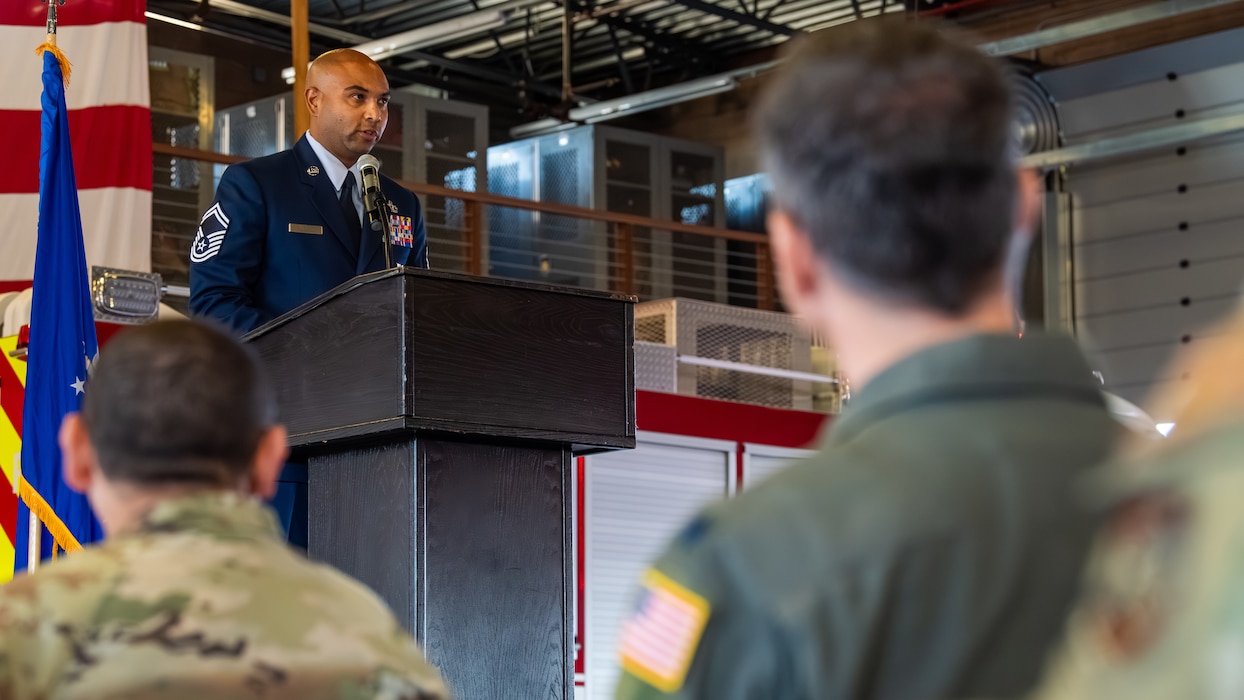 Airman delivers remarks