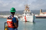 The USCGC Joseph Gerczak (WPC 1126) returns to homeport at Coast Guard Base Honolulu, Sept. 8, 2026. The crew of the Joseph Gerczak participated in Operation Blue Pacific, working alongside Pacific Island partners to bolster maritime security and sovereignty, counter illicit maritime activities and protect vital marine resources. (U.S. Coast Guard photo by Petty Officer 2nd Class Mikaela McGee)
