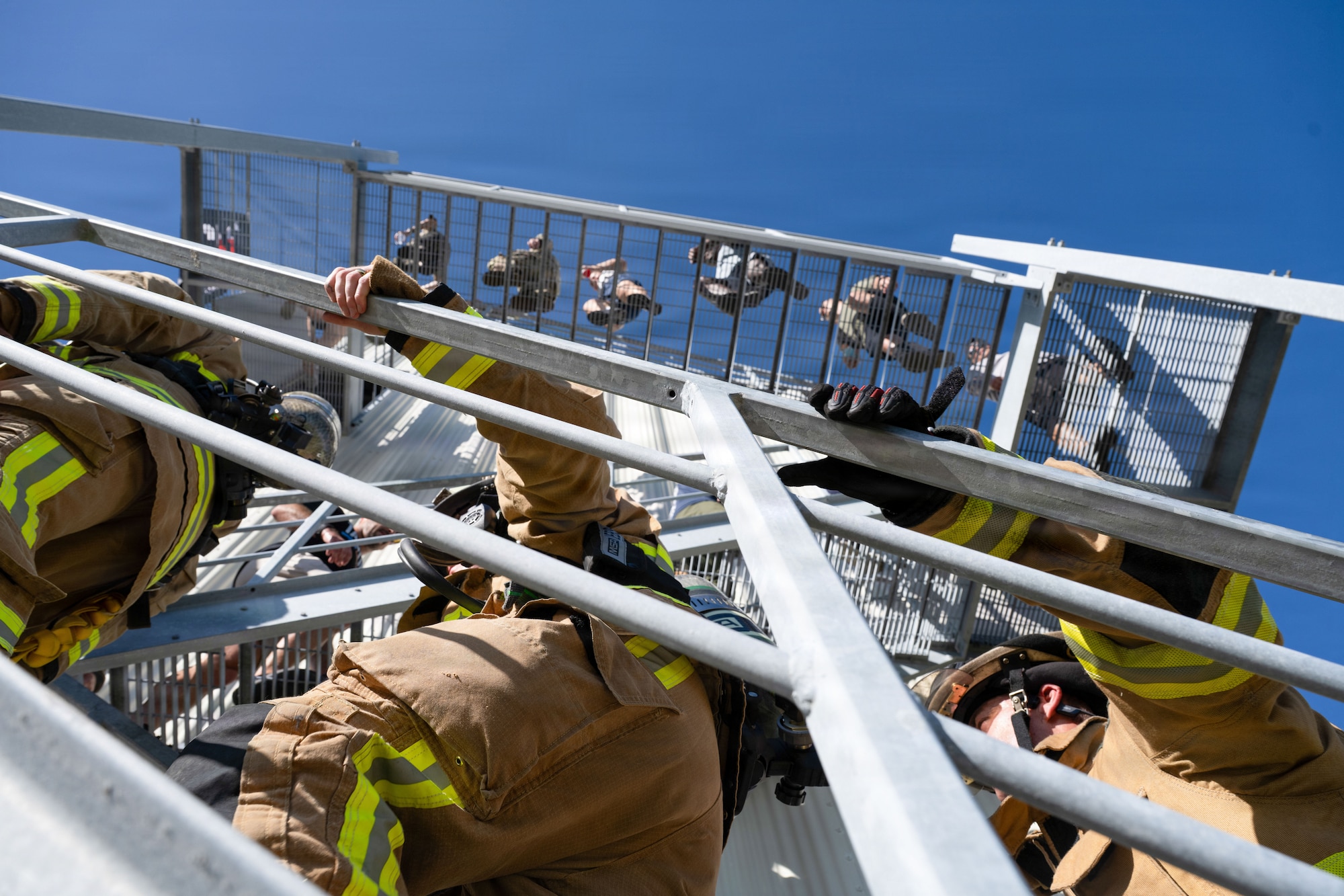 U.S. Air Force firefighters assigned to the 6th Civil Engineer Squadron, participate in the Annual 9/11 Stair Climb Competition at MacDill Air Force Base, Florida, Sept. 11, 2026. The physically demanding event honors the 343 New York City firefighters and first responders who lost their lives during the Sept. 11, 2001, terrorist attacks. (U.S. Air Force photo by Senior Airman Nelvis Sera)
