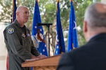 U.S. Air Force Lt. Gen. Clark Quinn, Commander, Air Education and Training Command, speaks at a 9/11 remembrance ceremony at Cadet Circle on Joint Base San Antonio-Randolph, Texas, Sept. 11, 2026. Quinn recalled his personal experience of the Sept. 11, 2001 attacks and how it changed the shape of his career, the Air Force and the country overall. (U.S. Air Force photo by Airman 1st Class Kevin Jones)