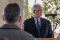 U.S. Air Force Lt. Gen. Clark Quinn, Commander, Air Education and Training Command, speaks at a 9/11 remembrance ceremony at Cadet Circle on Joint Base San Antonio-Randolph, Texas, Sept. 11, 2026.