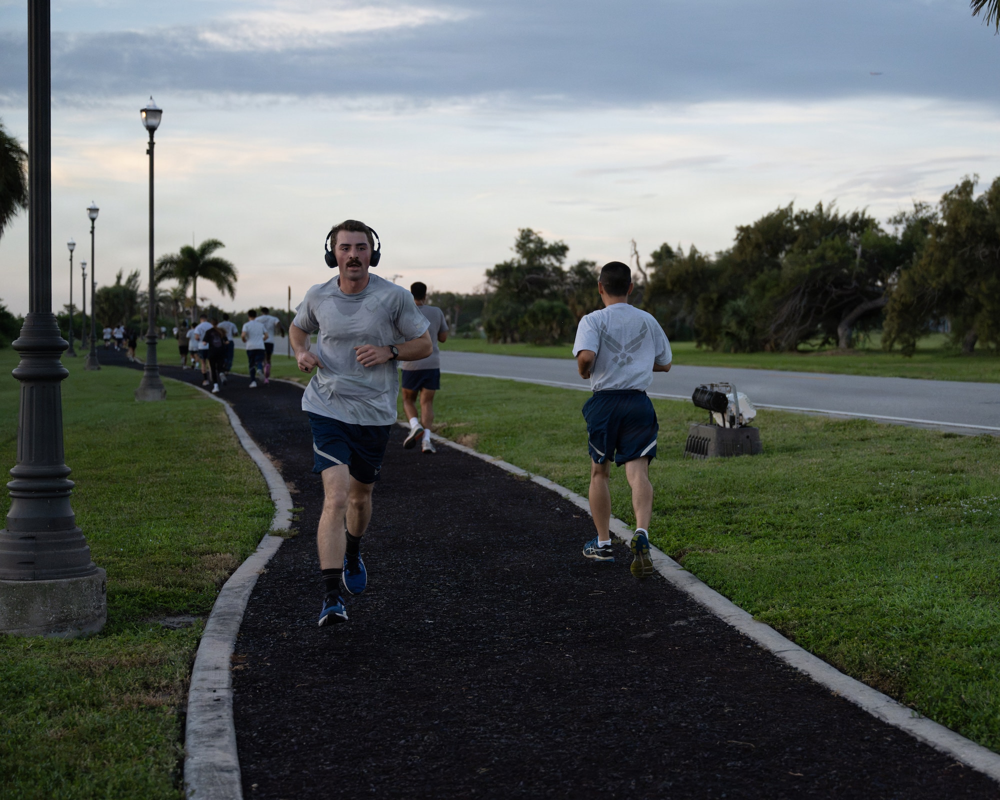 Participants run in the Rhino Memorial 5K at MacDill Air Force Base, Florida, Aug. 31, 2026. The memorial run strengthens camaraderie among Airmen while preserving the legacy of fallen Vehicle Operations and Ground Transportation Airmen. (U.S. Air Force photo by Airman 1st Class Helen Ly)