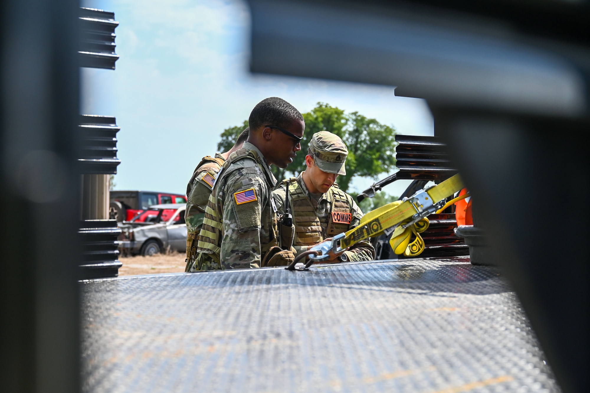 Members of the 155th Communications Squadron are evaluated on their ability to establish and maintain communications capabilities during a disaster response exercise in Yutan, Nebraska, Sept. 2, 2026. The exercise provided Airmen with hands-on training while assessing their ability to operate communications equipment and support coordination across multiple response elements during a simulated large-scale disaster.