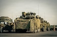 U.S. Army SGT STOUT Maneuver Short-Range Air Defense vehicles assigned to A Battery, 5th Battalion, 4th Air Defense Artillery Regiment, 52D Air Defense Artillery Brigade, prepare to move into the box during Saber Junction 26 at the Joint Multinational Readiness Center in Hohenfels, Germany, Aug. 27, 2026. The air defense crews established local air superiority to protect friendly field artillery positions from enemy aerial reconnaissance and precision-strike threats during the rotation (U.S. Army photo by Sgt. Luis Garcia).