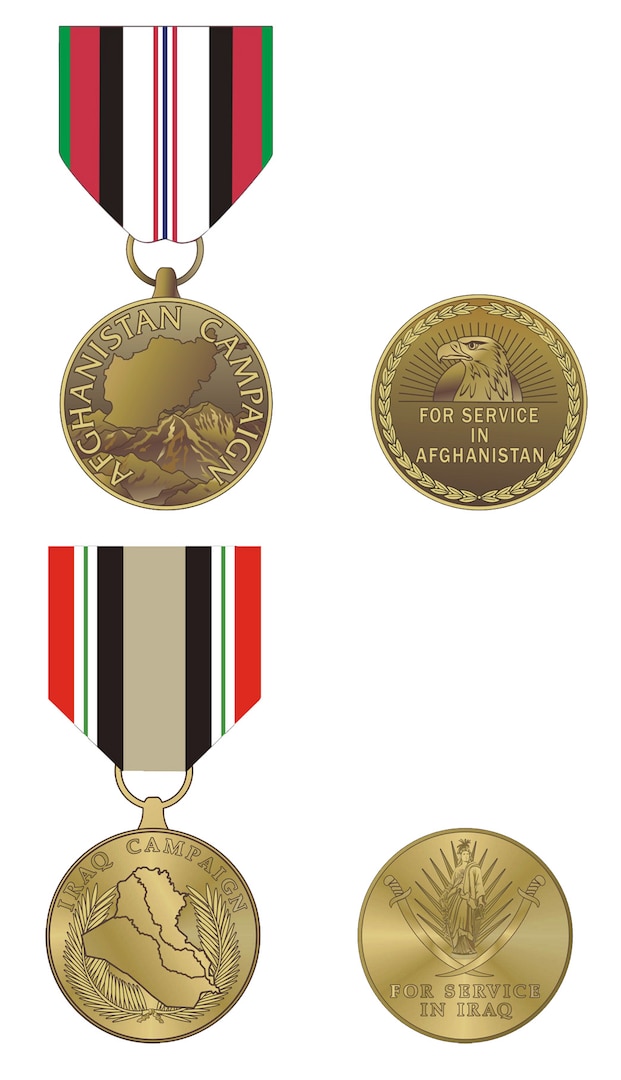 Each military department will serve as the awarding authority for the new Afghanistan Campaign Medal, top, and Iraq Campaign Medal, and will issue regulations for processing, awarding and wearing them.