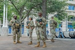 U.S. Soldiers with the Alabama National Guard, assigned to Joint Task Force-District of Columbia, or JTF-DC, in support of the DC Safe and Beautiful mission, patrol at the Navy Memorial in Washington, Sept. 10, 2026. About 3,100 National Guard members are supporting the mission, providing critical assistance to the Metropolitan Police Department to help ensure the safety of residents, commuters and visitors throughout the District. Photo by Sgt. Katlynn Pickle.