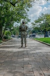 U.S. Army Sgt. Jeffery Vernon with the Alabama National Guard, assigned to Joint Task Force-District of Columbia, or JTF-DC, in support of the DC Safe and Beautiful mission, patrol at the Judiciary Circle in Washington, Sept. 10, 2026. About 3,100 National Guard members are supporting the mission, providing critical assistance to the Metropolitan Police Department to help ensure the safety of residents, commuters and visitors throughout the District. Photo by Sgt. Katlynn Pickle.