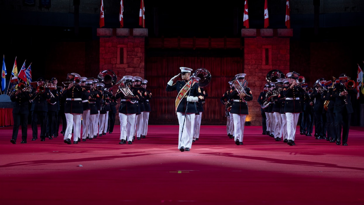 U.S. Marines with the 3rd Marine Aircraft Wing Band and Canadian Army soldiers with the 15th Field Artillery Regiment, Royal Regiment of Canadian Artillery, perform at the 2026 British Columbia Tattoo in Vancouver, British Columbia, Aug. 22, 2026. The British Columbia Tattoo is an annual event that consists of performances by international military bands, singers, and dancers. The theme of this year’s tattoo was “Bonds of Friendship,” which celebrated the alliances between the U.S., Canada, and Ukraine. (U.S. Marine Corps photo by Lance Cpl. Zoey Williams)