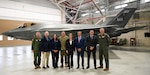 From left to right, U.S. Air Force Gen. Steven Nordhaus, chief of the National Guard Bureau; U.S. Senator Richard Neal of Massachusetts; Massachusetts Lt. Gov. Kim Driscoll; U.S. Air Force Maj. Gen. Gary W. Keefe, adjutant general of the Massachusetts National Guard; Massachusetts Gov. Maura Healy; Westfield Mayor Michael McCabe; U.S. Army Maj. John Velis, Massachusetts senator for Hampden and Hampshire districts; and U.S. Air Force Col. Michael 'Shot' Glass, commander of the 104th Fighter Wing, pose for a group photo in front of an F-35A Lightning II multi-role fighter aircraft during a ceremony at Barnes Air National Guard Base, Westfield, Massachusetts, Sept. 13 2026. The official arrival of the F-35 to Barnes marks the culmination of a decade of effort, including work by military officials, Massachusetts state lawmakers, congressional committees and local civic partners. The 104th's new mission to provide lethal and ready airpower to combatant commanders anytime and anywhere carries forth the heritage of the National Guard first formed in Massachusetts more than 250 years ago – always ready, and by the sword. Photo by Airman 1st Class Ellen Ozkaptan.