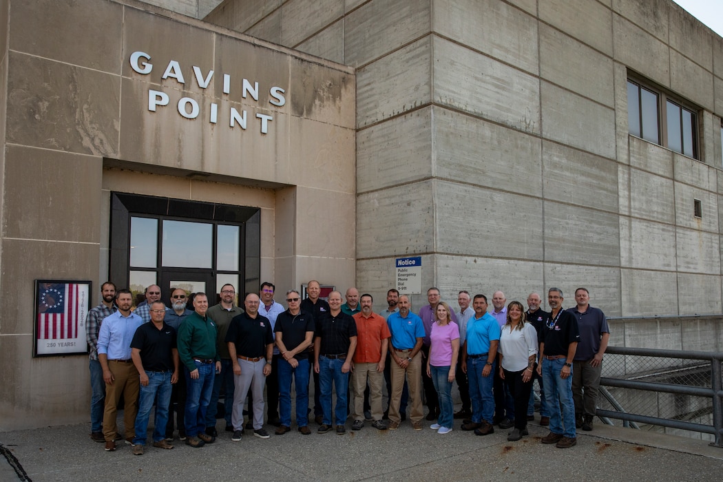 A dozen U.S. Army Corps of Engineers, Walla Walla District operations team members joined with the Omaha District operations team at Gavins Point Dam in Yankton, South Dakota, Aug. 25, 2026, to collaborate and network with operations counterparts from the Omaha District as part of their quarterly operations management meeting.