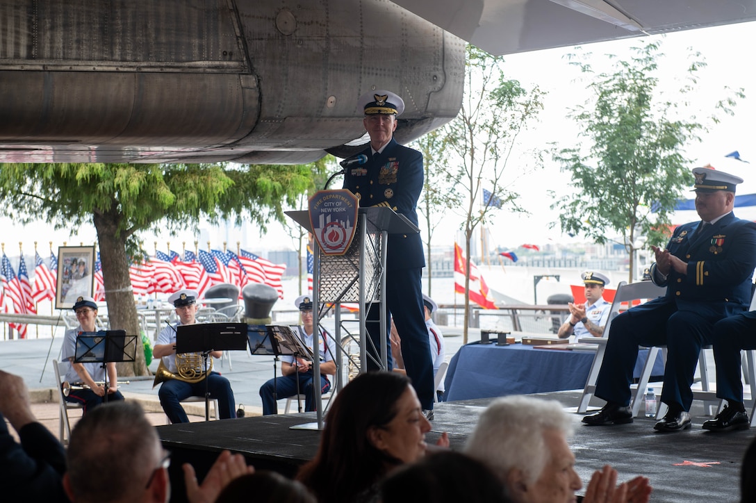 The U.S. Coast Guard commissions its newest Fast Response Cutter, Coast Guard Cutter Jeffrey Palazzo (WPC 1163), during a ceremony in New York City, Sept. 12, 2026. The cutter is named in honor of Jeffrey Palazzo, a New York City firefighter and Coast Guard reservist who made the ultimate sacrifice while responding to the Sept. 11, 2001, terrorist attacks at the World Trade Center. (U.S. Coast Guard photo)